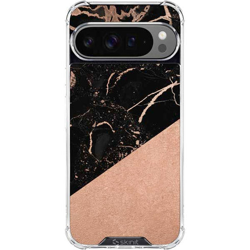 Black and Rose Gold Marble Split Google Pixel 10 Pro XL Clear Case